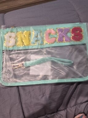 Kids Clear Wristlet Pouch with Mint Trim and Colorful Letter Accents